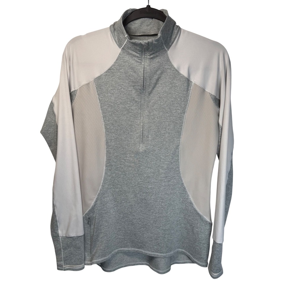 Athleta Grey Colorblock Quarter Zip Pullover Mesh Panels Workout Top Size M
